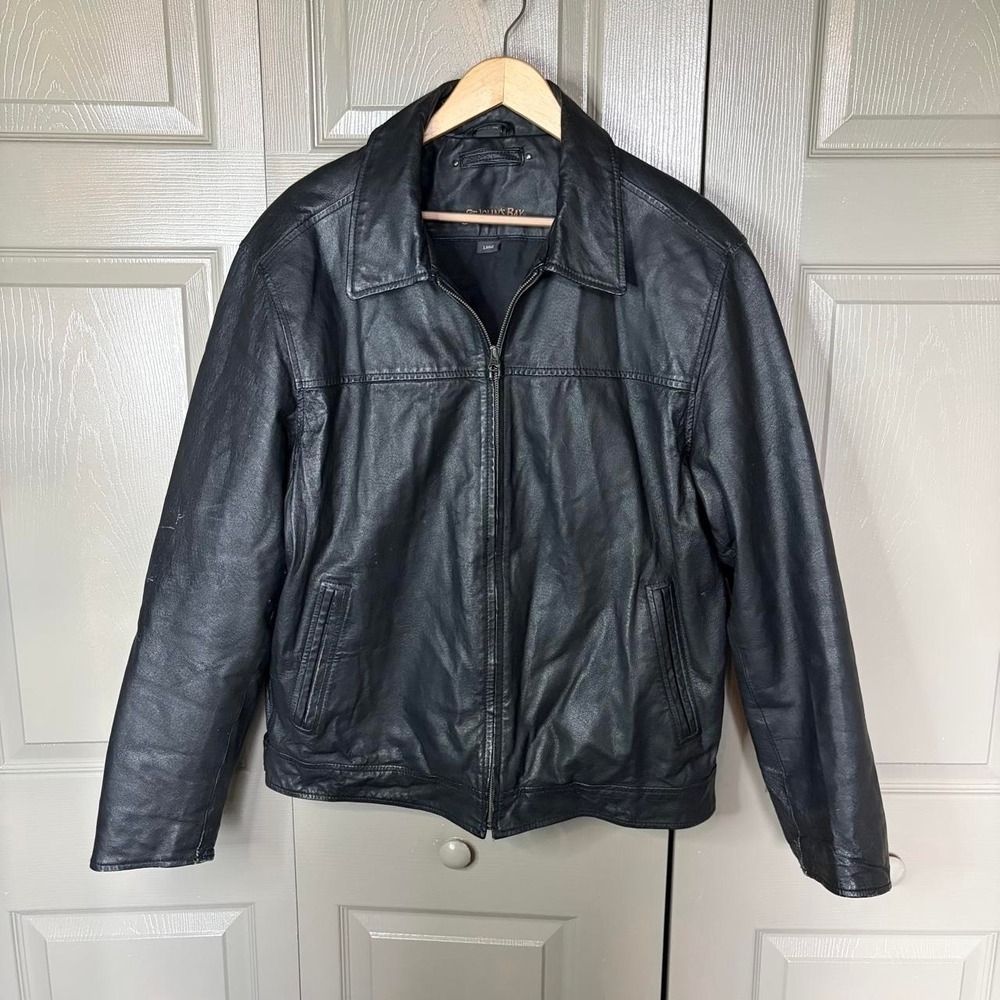 Vintage leather jacket  Size L st johns bay bomber jacket biker y2k